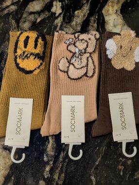 SOCMARK Kids Soft Cozy Bear & Smile Crew Socks - 9-11